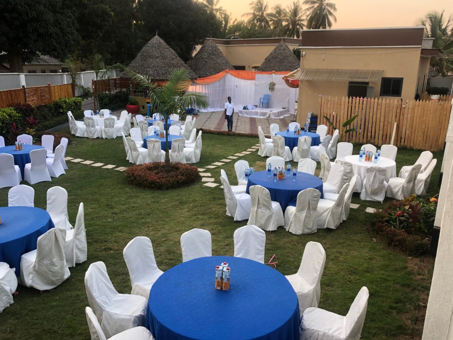 Outdoor event venue in Bagamoyo Tanzania at Family Ties Inn garden for weddings and celebrations